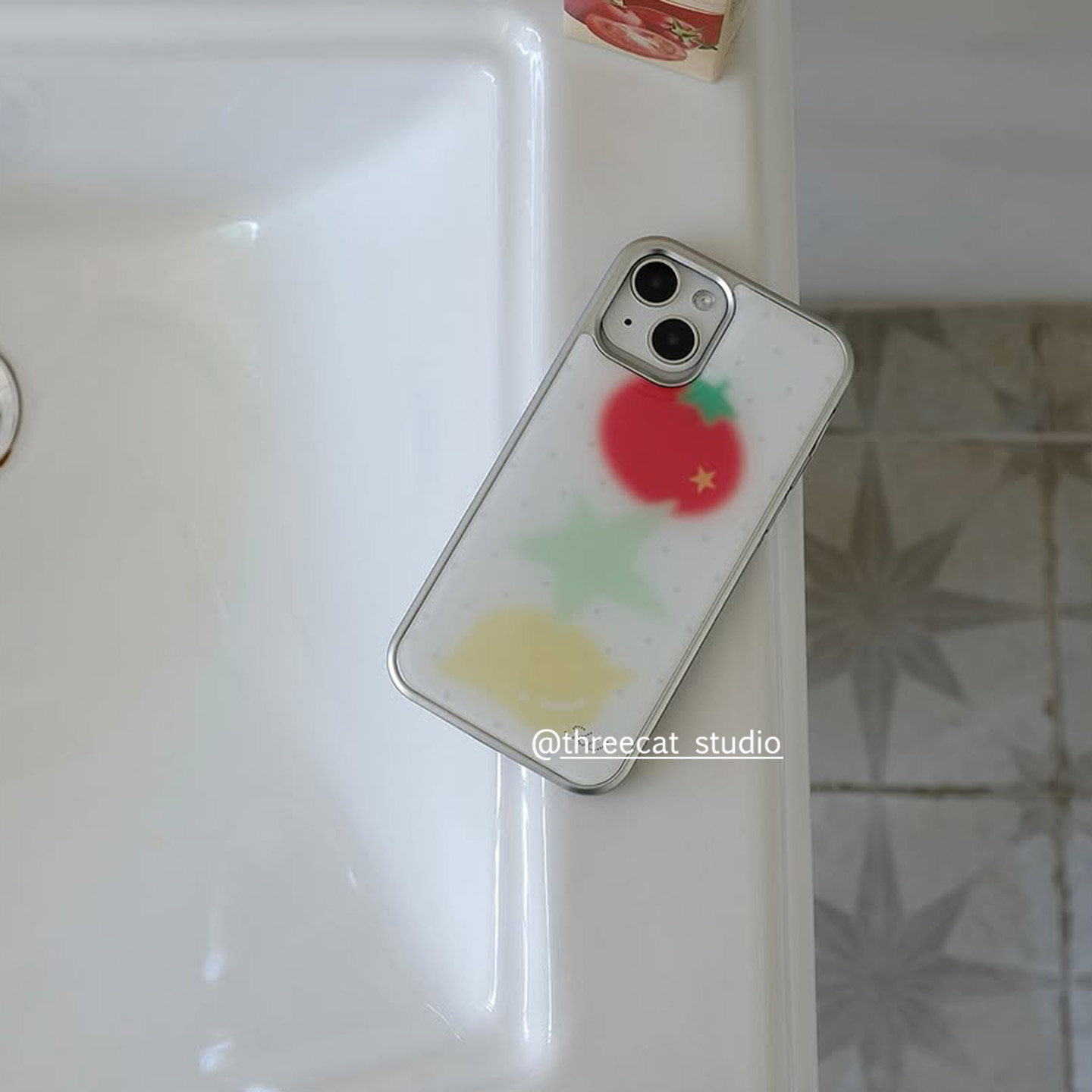 Back Cover Adhesive - Korean Halation Tomato Lemon Star Electroplated