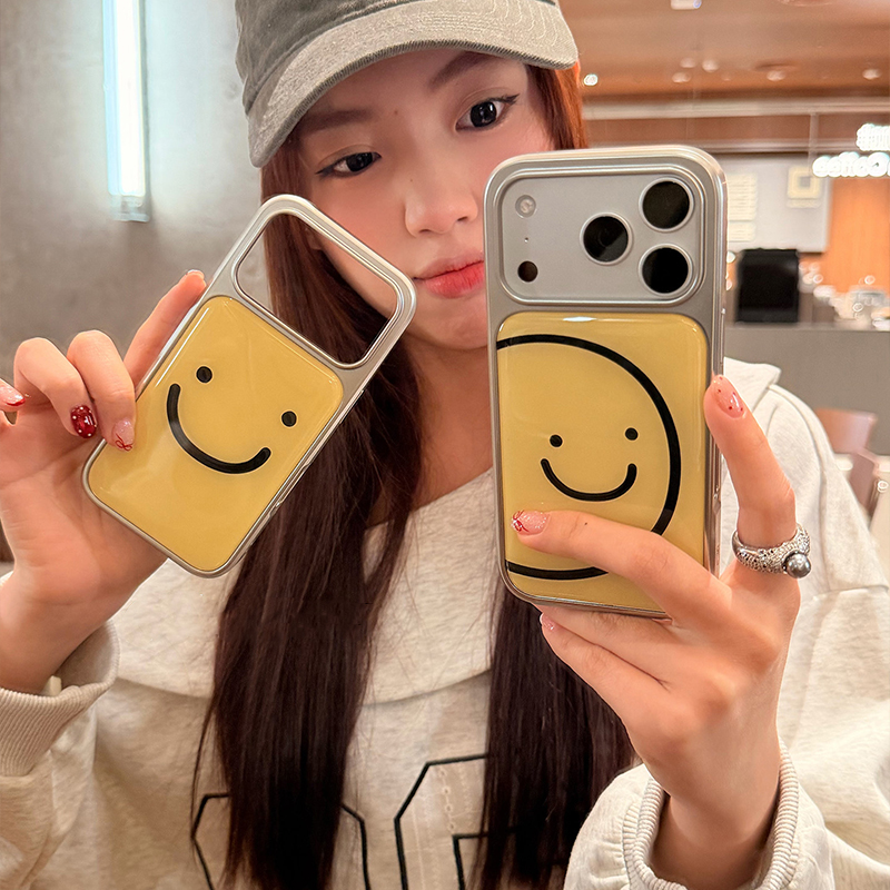 Back Cover Adhesive - Ins Minimalist Lines Smiling Face Electroplated
